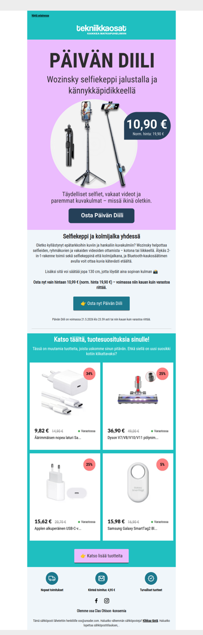 Päivän Diili: Selfiekeppi kolmijalalla ja puhelinpidikkeellä