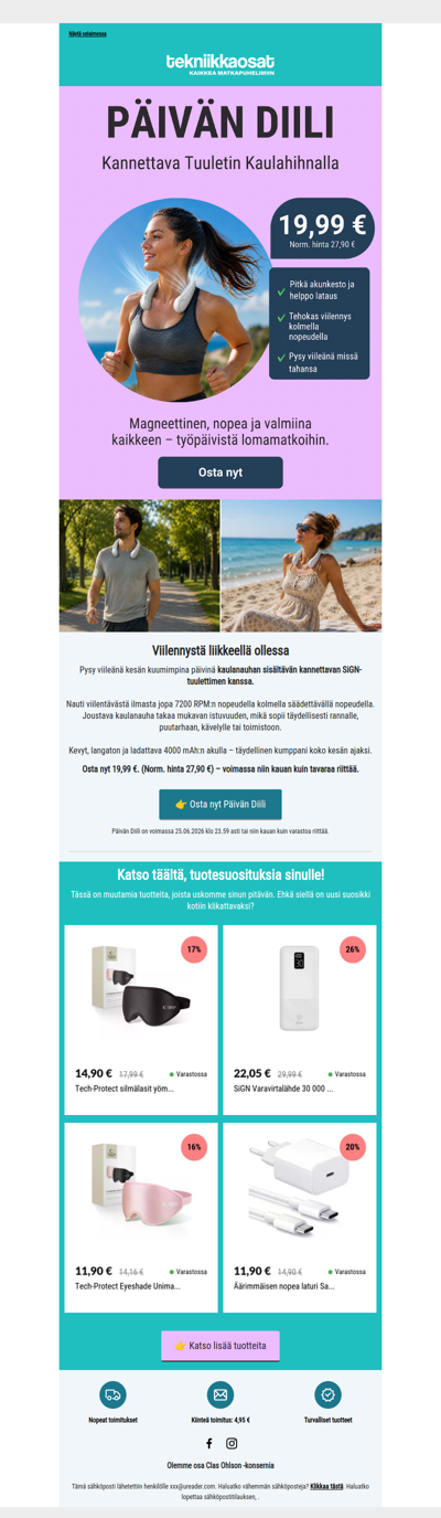 Päivän Diili: Kannettava tuuletin kaulanauhalla 🌬️