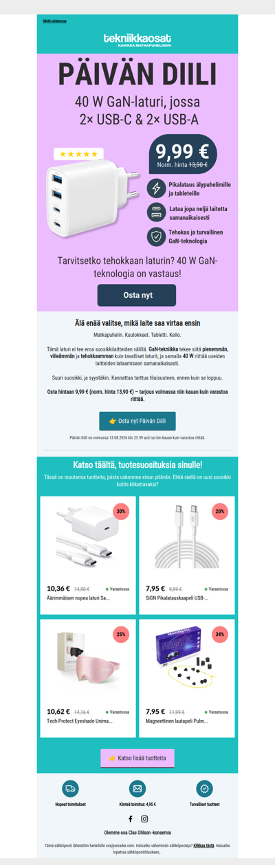 Päivän Diili: 40W GaN-laturi hintaan 9,99 €