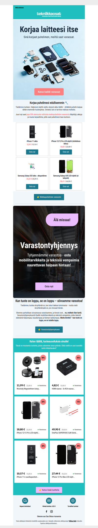 🔧 Jopa -30 % alennusta matkapuhelinten varaosista