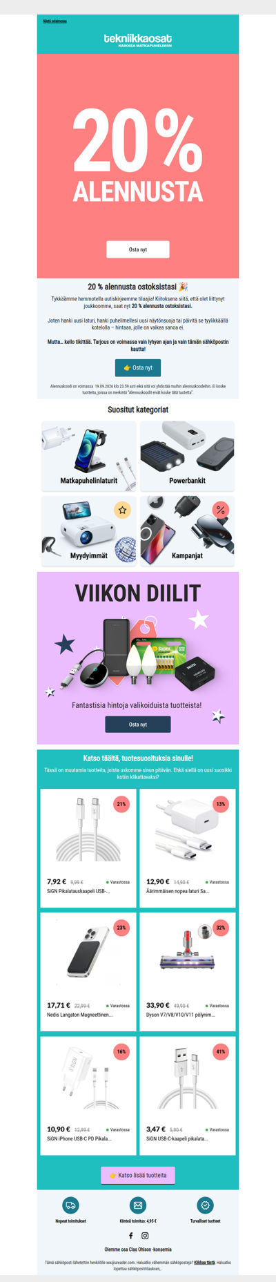 20 % alennusta ostoksistasi 🎉
