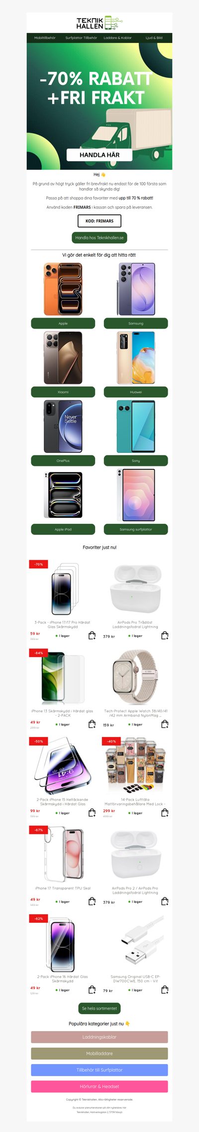 🥳 WOW! Upp till 70% rabatt + fri frakt!