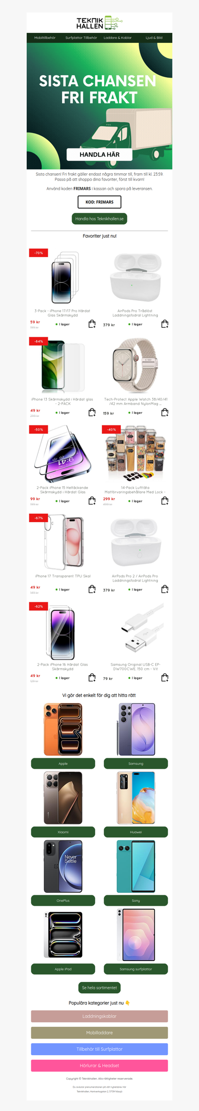 😱 Få fri frakt - bara ett par timmar kvar!