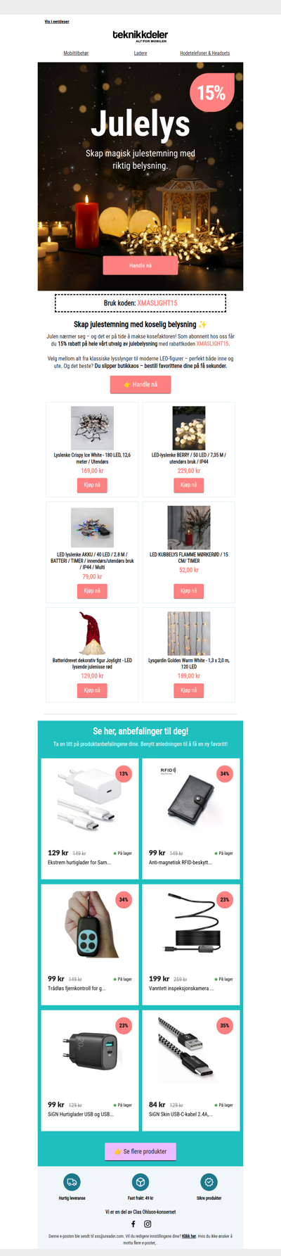 🎄 15% på julebelysning – la hjemmet glitre!