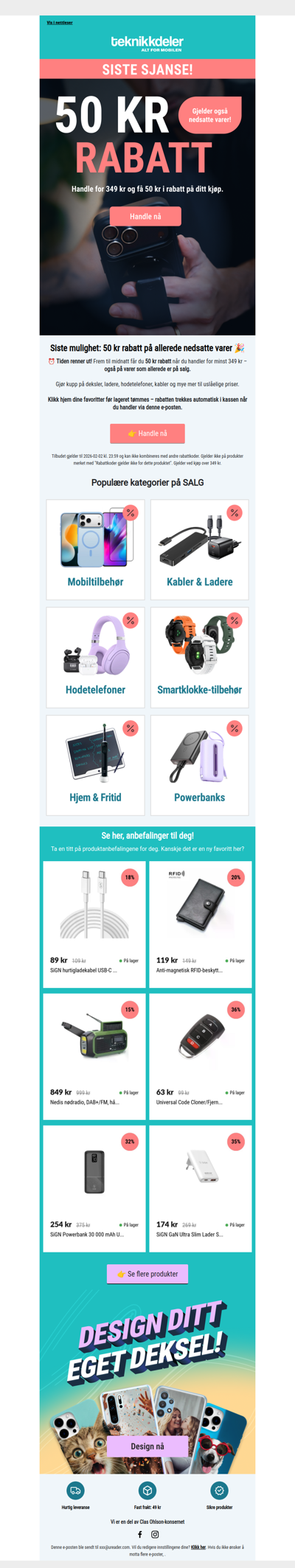 🚨 Siste sjanse: 50 kr rabatt i hele butikken!