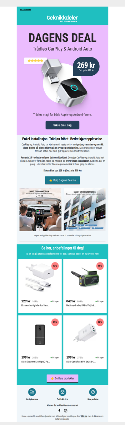 Dagens Deal: Trådløs CarPlay & Android Auto