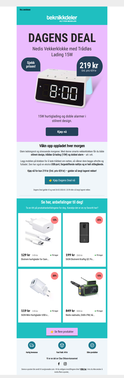 Dagens Deal: Vekkerklokke med trådløs lading 15W ⏰