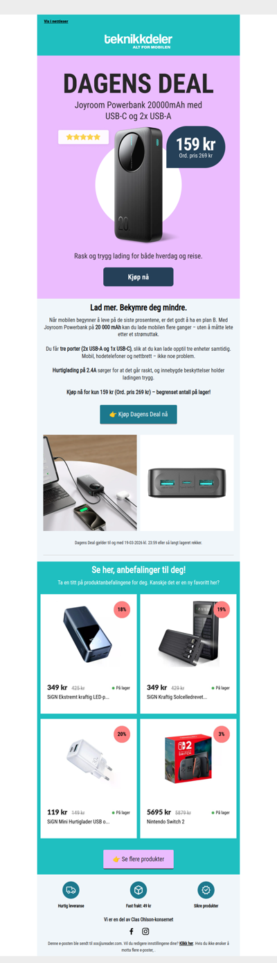 Dagens Deal: Powerbank 20 000 mAh
