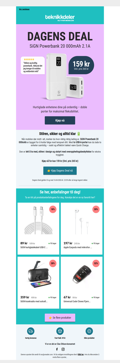 Dagens Deal: Kraftig Powerbank 20 000mAh