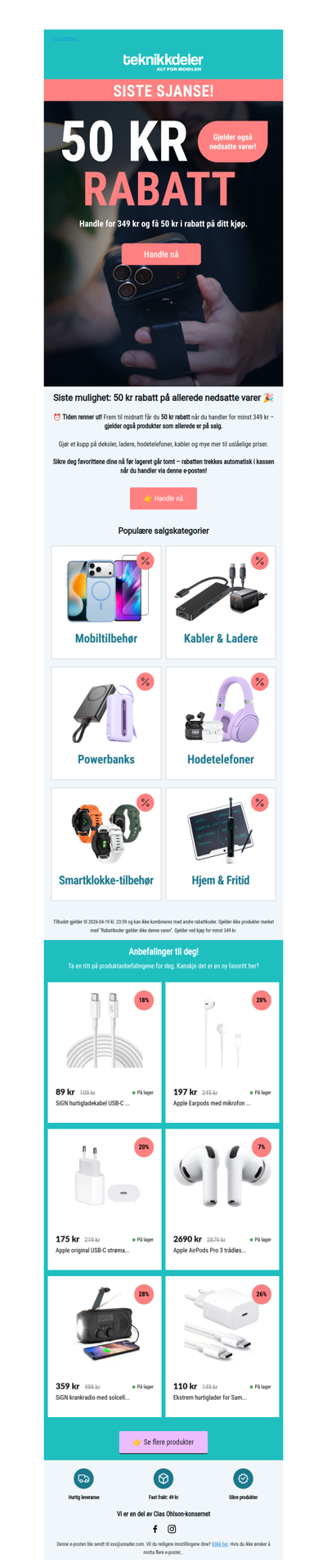 🚨 Siste sjanse: 50 kr rabatt i hele butikken!