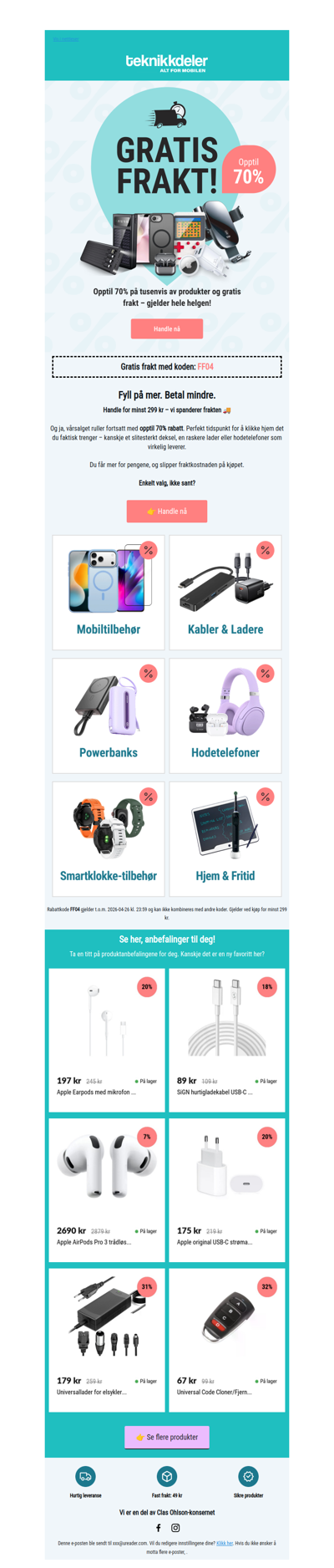 Opptil 70% + gratis frakt = kuppstemning 🔥