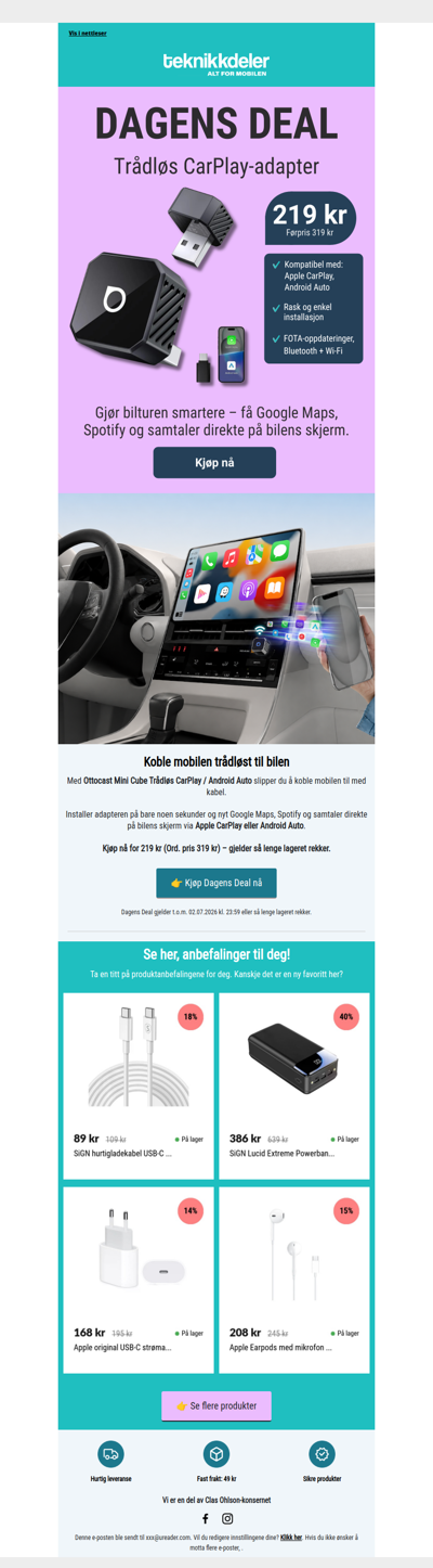 Dagens Deal: Trådløs CarPlay for iPhone & Android 🚗⚡
