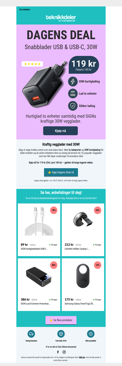 Dagens Deal: Vegglader med hurtiglading 🔋