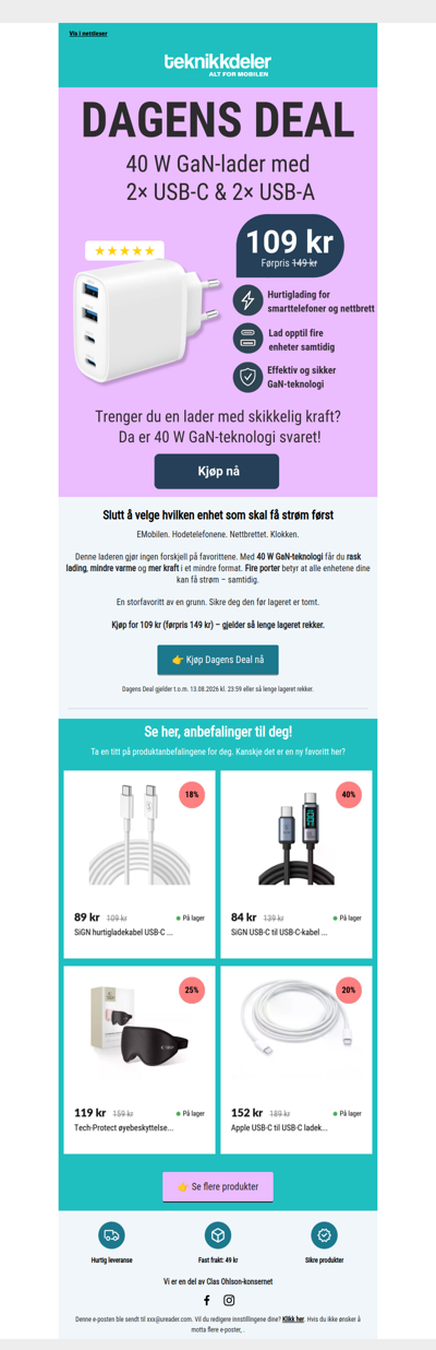 Dagens Deal: 40W GaN-lader til 109 kr