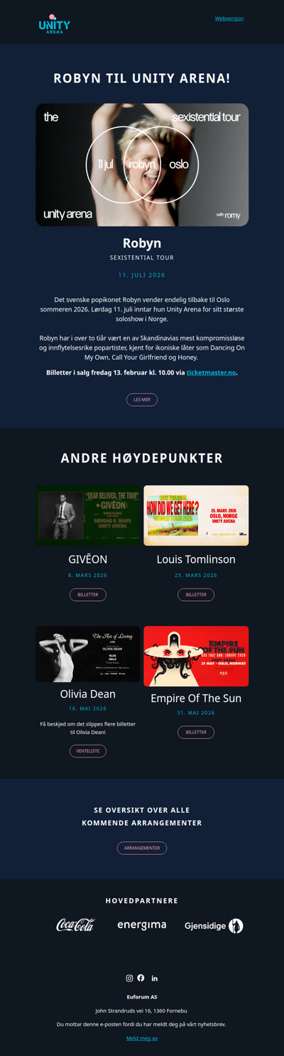 Lansering: Robyn til Unity Arena!