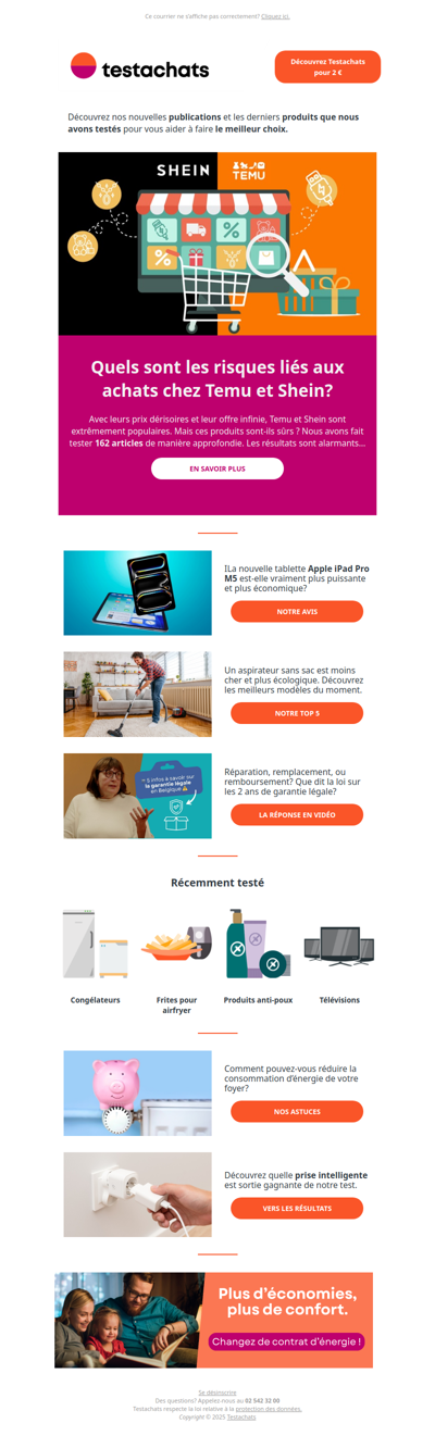 Produits dangereux chez Temu et Shein, test de l'iPad Pro M5, aspirateurs sans sac, meilleures prises connectées