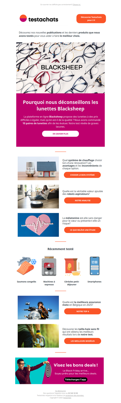 Lunettes Blacksheep, systèmes de chauffage, aspirateurs robots, assurances moto et mélatonine