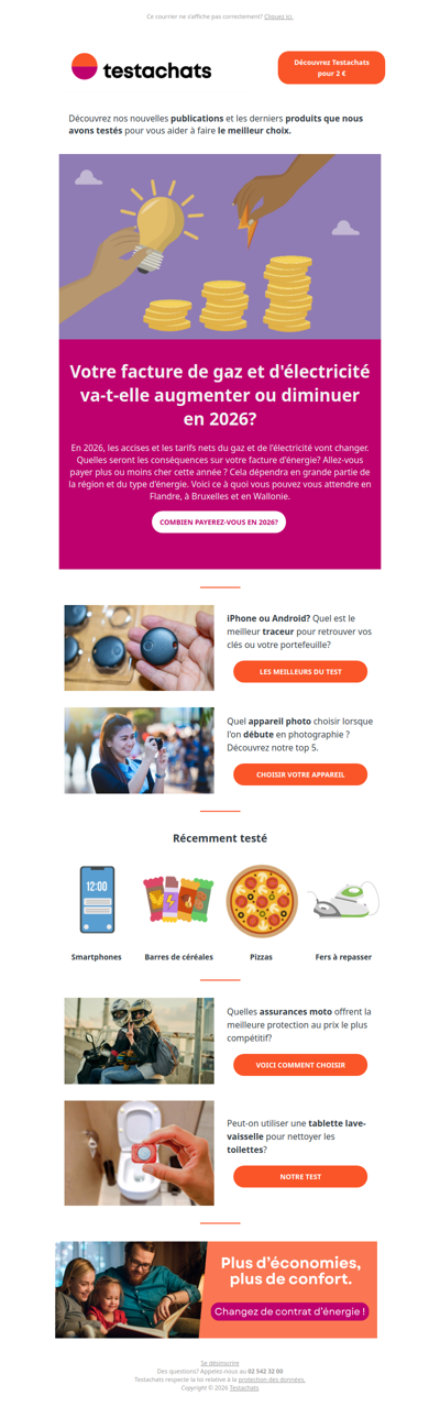 Votre facture énergétique en 2026, podcast sur les primes à la rénovation, les meilleurs appareils photo pour débutants