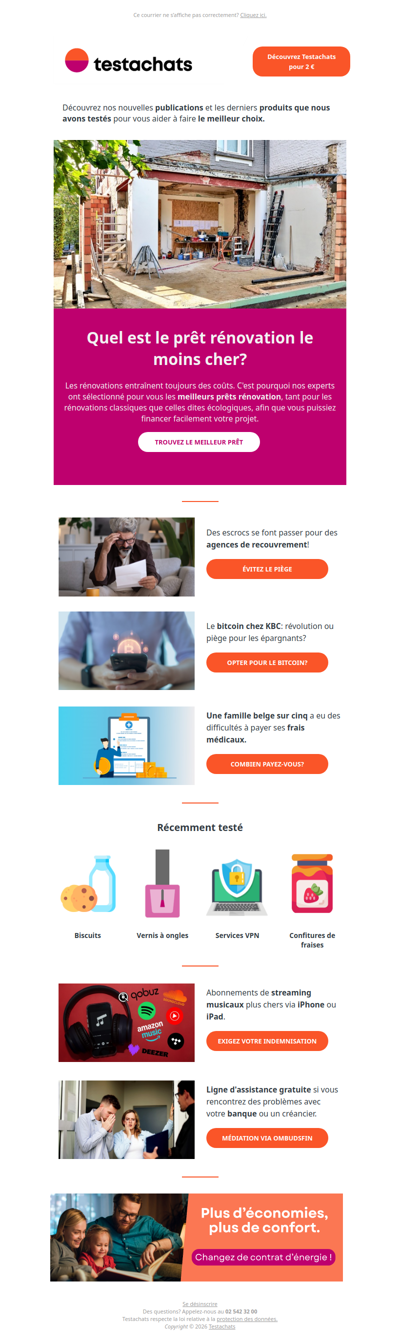 Prêts à la rénovation, fausses agences de recouvrement, coûts des soins de santé, bitcoin KBC