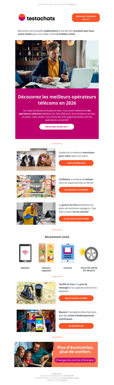 Le Top 3 des opérateurs télécom, les meilleures nourritures pour chien, l'inflation en légère baisse