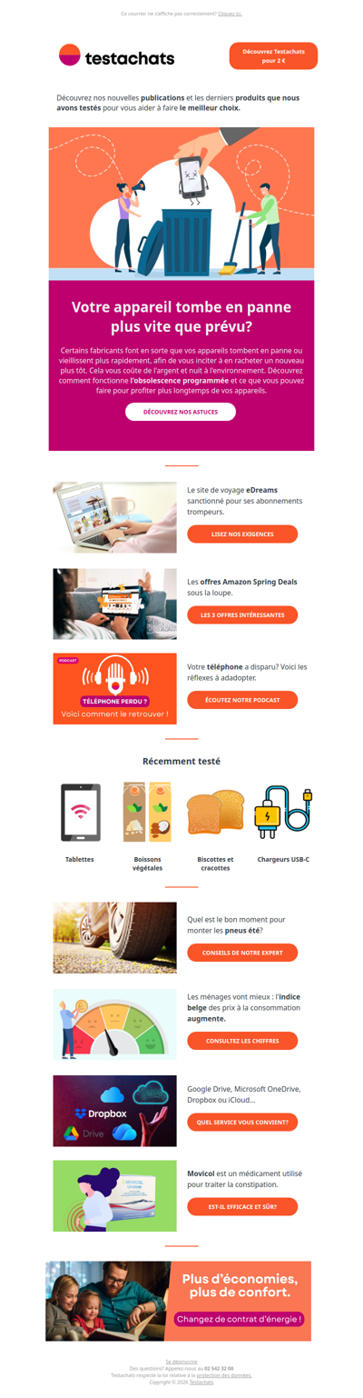 L'obsolescence programmée, plaintes contre eDreams, un téléphone perdu?