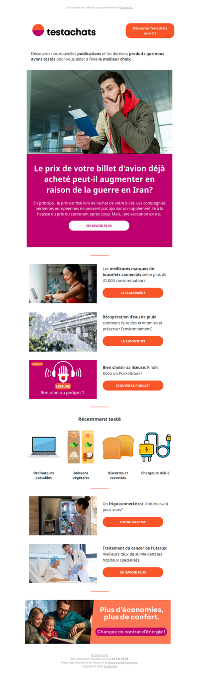 Prix des billets d'avion, bracelets connectés, récupération de l'eau de pluie, liseuses, frigos connectés, cancer de l'utérus