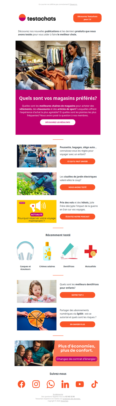 Vos magasins préférés, voyager avec une poussette, les cisailles de jardin, les dentifrices pour enfants