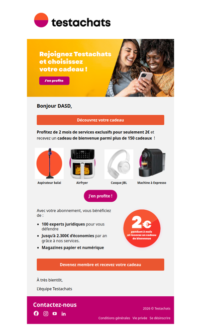 Votre cadeau de bienvenue vous attend : devenez membre !