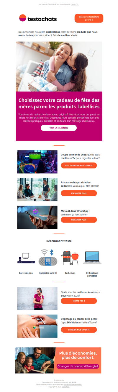 Cadeaux pour les mamans, meilleure TV, assurance hospitalisation, AI dans WhatsApp, écouteurs ouverts, skinvision