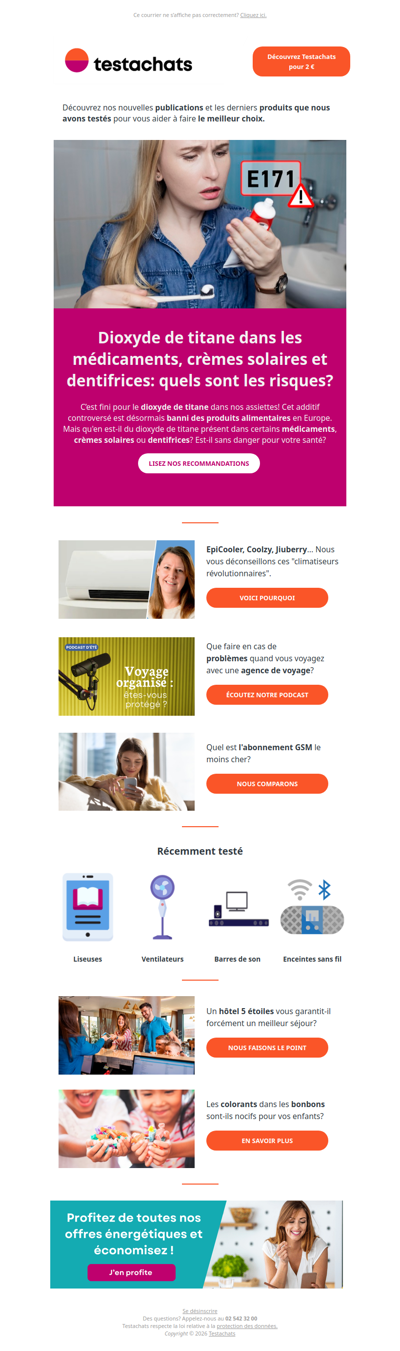 Dioxyde de titane dans les produits de soin, voyager avec une agence, abonnement GSM, climatiseurs sans installation