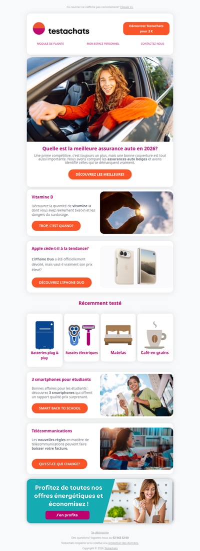 Les meilleures assurances auto, la vitamine D, 3 smartphones pour étudiants, l'Iphone Duo