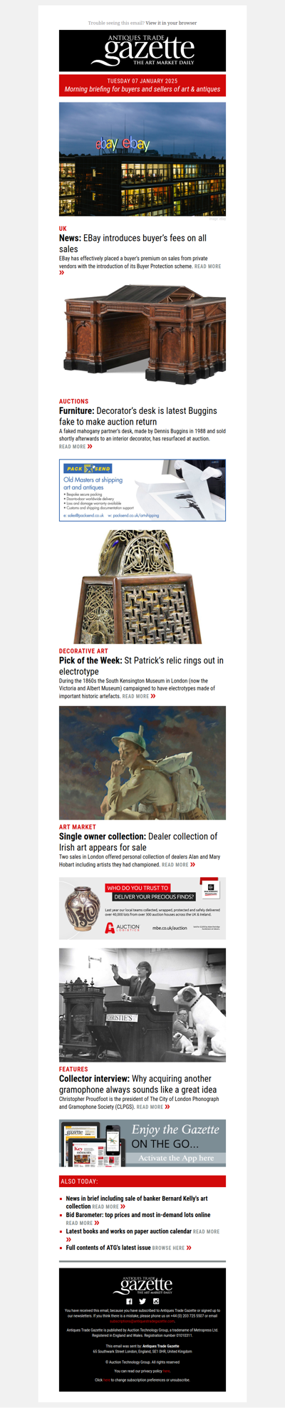 EBay introduces buyer’s fees | Another Buggins fake makes auction return | Dealer collection of Irish art appears for sale | plus more news and features in ATG's morning briefing