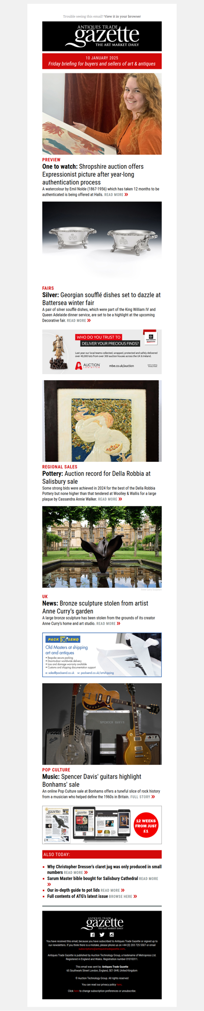 Expressionist picture at auction took a year to authenticate | New record for Della Robbia pottery | Georgian dishes set to dazzle at Battersea fair | plus more news and features in ATG's Friday briefing