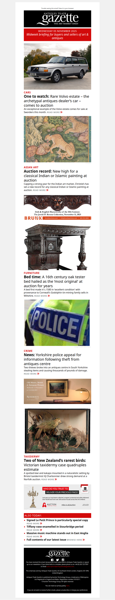Exceptional Volvo estate comes to auction | Record price for Indian artwork | Police appeal after antiques centre robbery | plus more news and features in ATG's midweek briefing