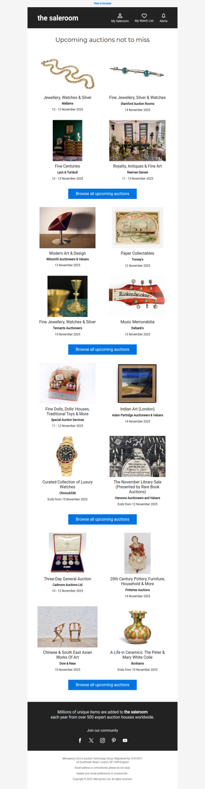 A preview of Sunday’s upcoming auctions
