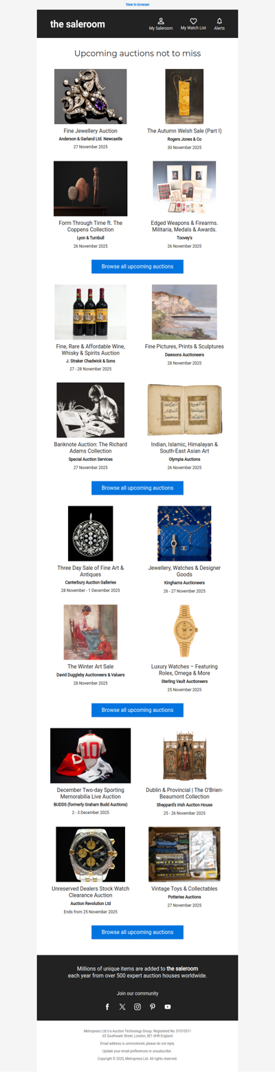 Browse the latest lots in Sunday’s upcoming auctions