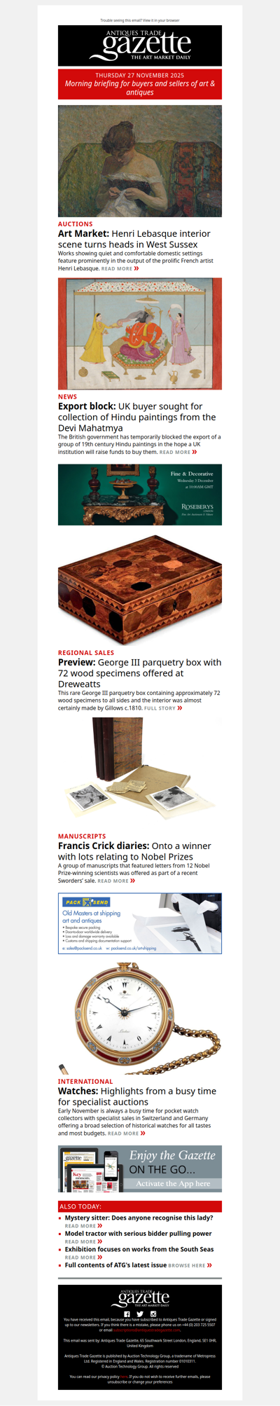 UK government blocks Hindu paintings from export | French interior scene triples estimate in West Sussex | Gillows parquetry box comes to Dreweatts | plus more news and features in ATG's morning briefing