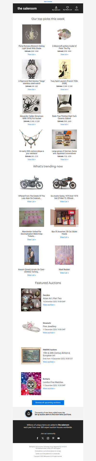 New additions in Tuesday’s featured lots