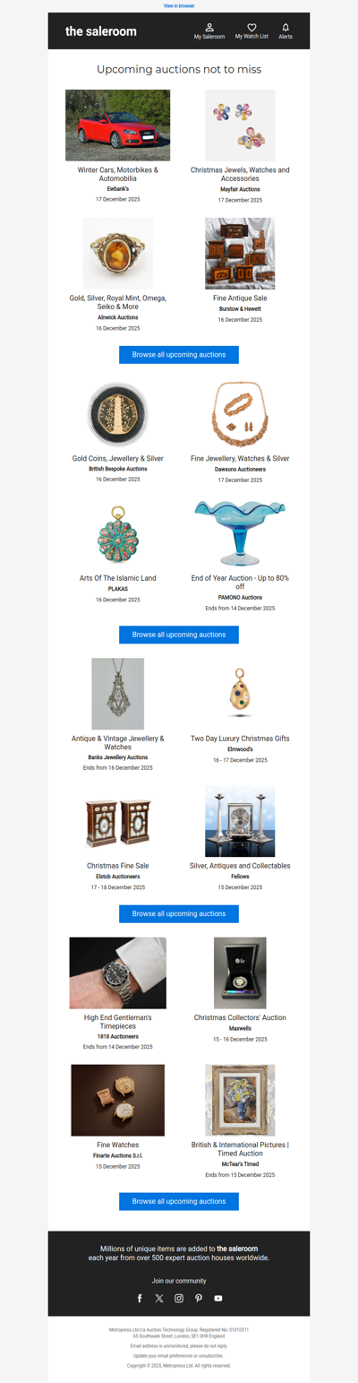 Get ready for the week’s upcoming auctions