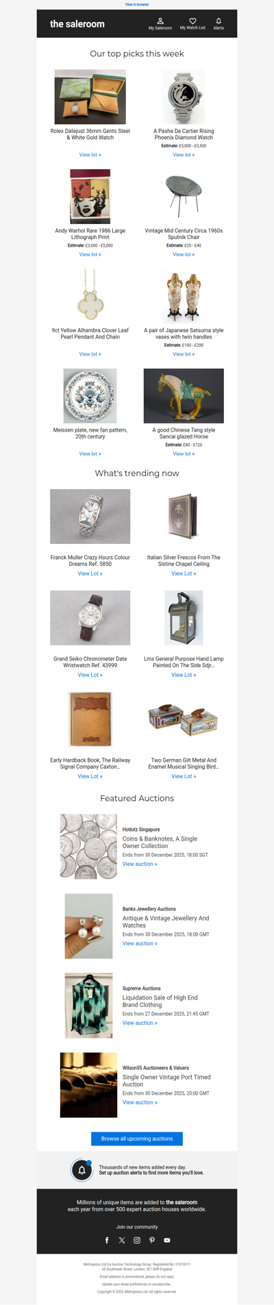 Tuesday’s featured lots, selected for the season