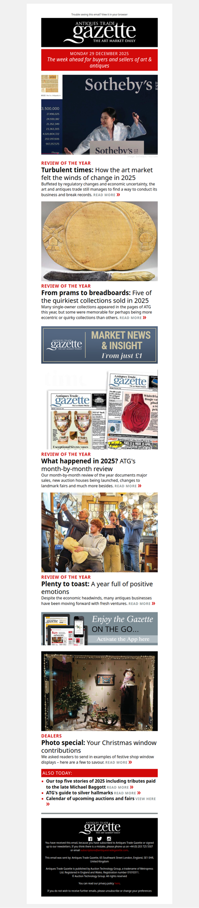 How the art market felt the winds of change in 2025 | Five of the quirkiest collections sold this year | ATG’s review of the last 12 months | plus more news and features in ATG's Monday briefing