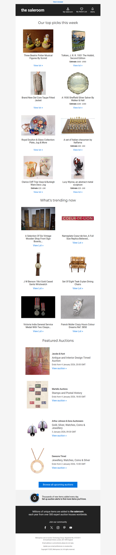 Tuesday’s featured lots as the new year begins