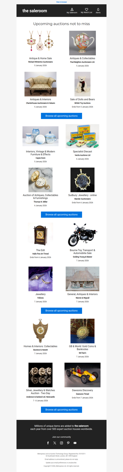 See what’s featured in Sunday’s upcoming auctions