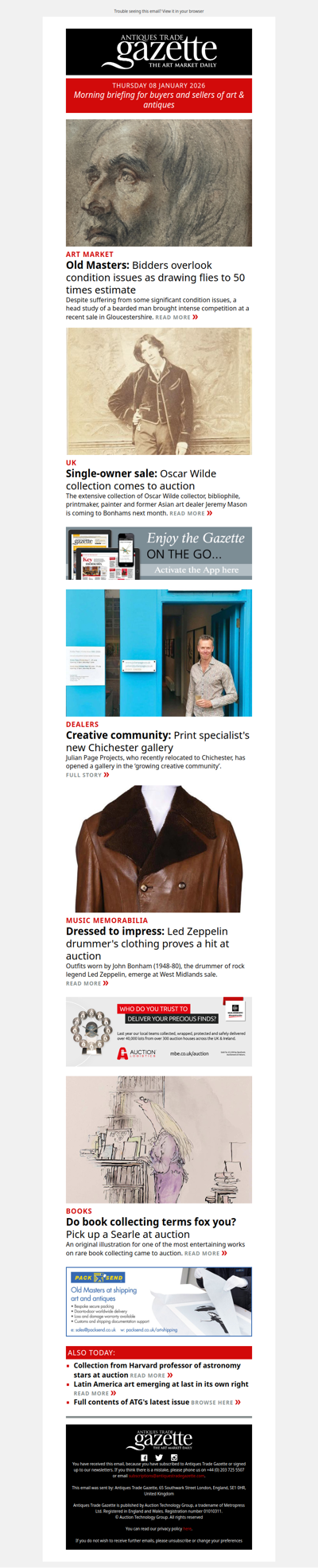 Old Master sleeper flies to 50 times estimate | Huge Oscar Wilde collection comes to auction | New gallery for Chichester | plus more news and features in ATG's morning briefing