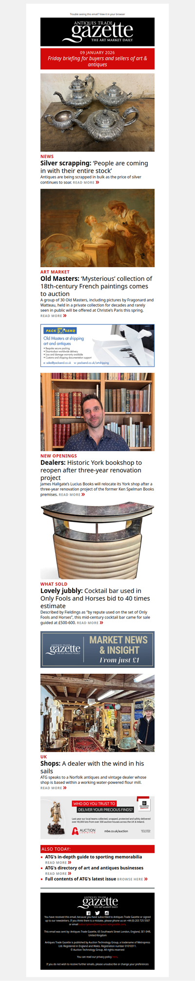 Antiques scrapped in bulk as silver price soars | Only Fools and Horses cocktail bar sells at 40 times estimate | ‘Mysterious’ Old Master collection comes to auction | plus more news and features in ATG's Friday briefing