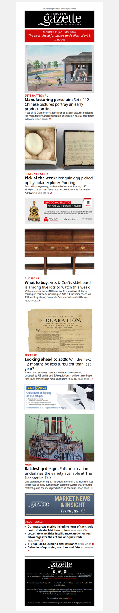 Top lots to watch this week | Chinese pictures showing porcelain production make four times estimate | Will 2026 be less turbulent for the market? | plus more news and features in ATG's Monday briefing