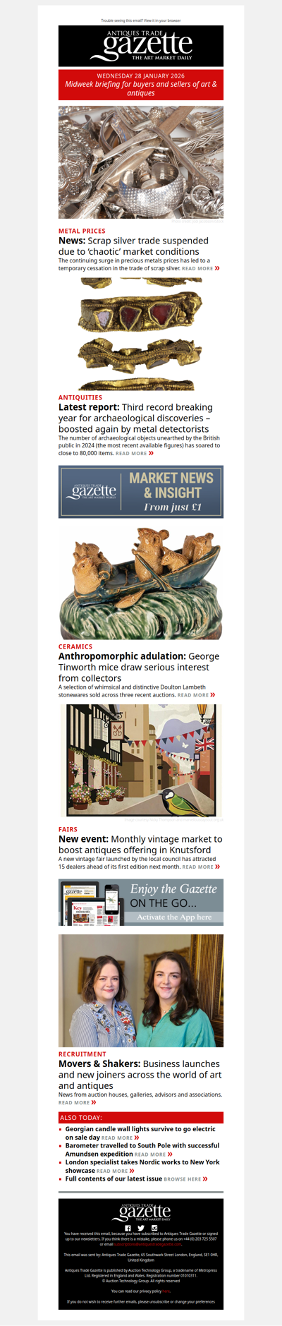 Scrap silver trade suspended due to ‘chaotic’ market | Record year for metal detectorist discoveries | Latest job hires | plus more news and features in ATG's midweek briefing