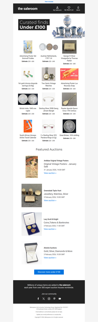 Discover lots under £100 ending soon