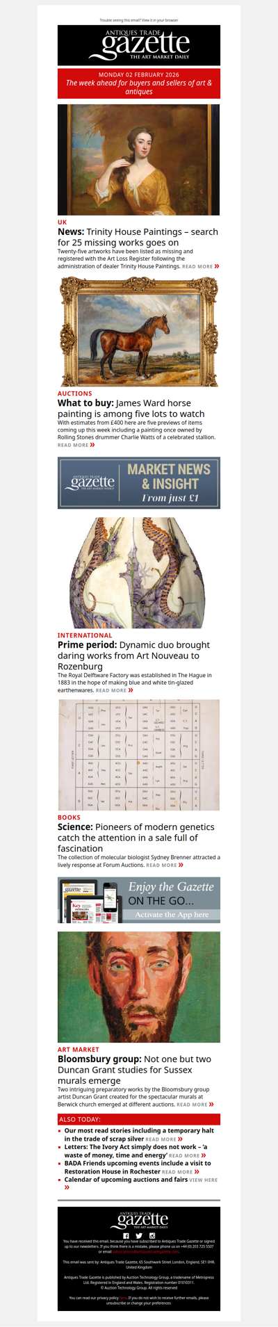 Search for missing works from Trinity House Paintings continues | Top lots to watch this week | Dynamic duo brought daring works | plus more news and features in ATG's Monday briefing