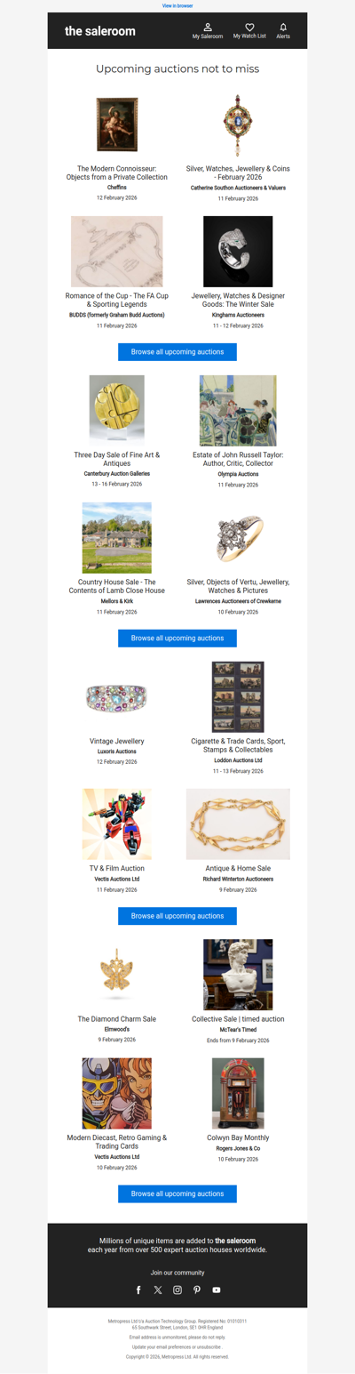 Your overview of Sunday’s upcoming auctions